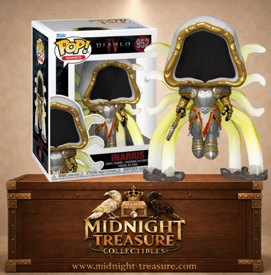 Funko Pop! Diablo IV N°952 – Inarius avec armure céleste et ailes lumineuses translucides. Une figurine fidèle parfaite pour les fans de Diablo.