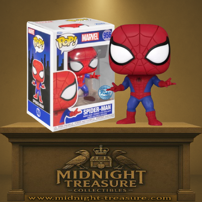 Funko Pop! Marvel – Spider-Man (N°956). Figurine du super-héros en costume classique rouge et bleu, dans une pose dynamique emblématique.