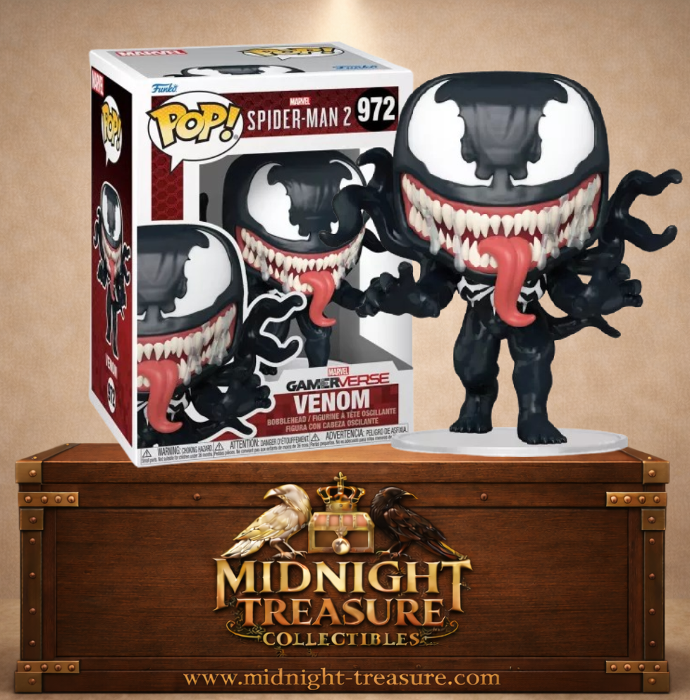 Funko Pop! Marvel N°972 – Venom Gamerverse – Spider-Man 2. Figurine symbiote avec dents et langue apparente.