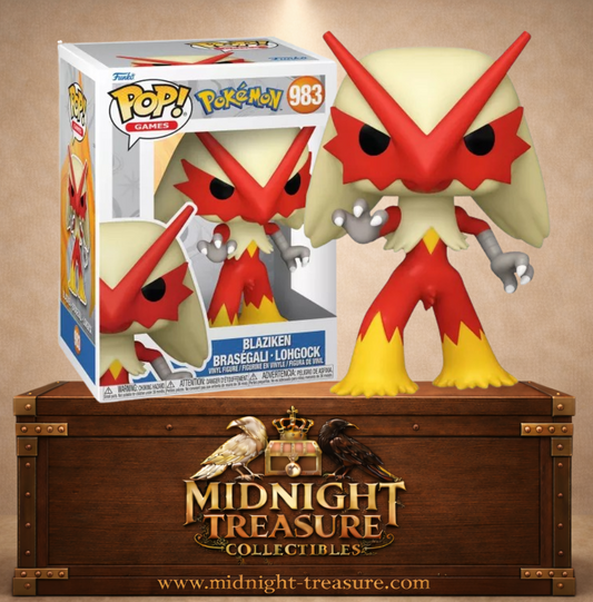 Funko Pop! Games N°983 – Blaziken (Braségali) – Pokémon. Figurine Braségali rouge et jaune en posture de combat.