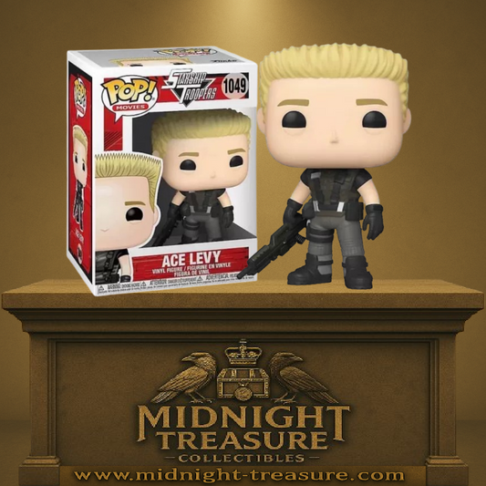 Funko Pop! Starship Troopers – Ace Levy (N°1049). Figurine du soldat blond en tenue tactique, armé de son fusil. Une pièce culte pour les fans de science-fiction.