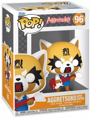 Funko Pop! Sanrio – Aggretsuko (N°96) – With Guitar. Retsuko en mode death metal avec guitare rouge et expression déchaînée. Une figurine drôle et intense pour les fans de Sanrio et de métal.