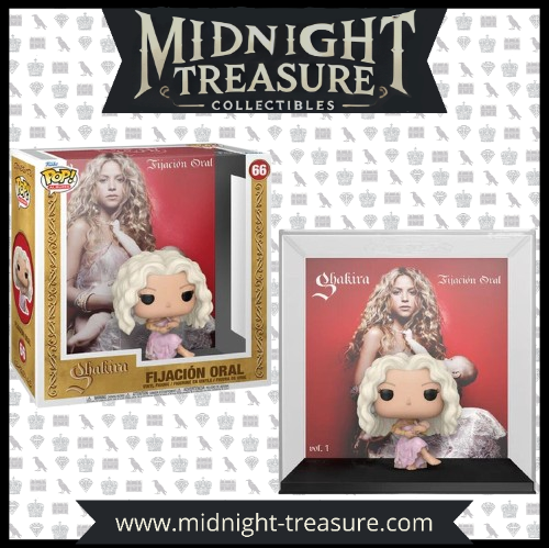 "Funko Pop! Albums – Shakira (66) – Fijación Oral Vol. 1. Figurine représentant Shakira dans sa tenue iconique de la pochette de l'album, accompagnée du décor fidèle à la jaquette originale. Un must-have pour les fans de Shakira et les collectionneurs de Pop! Albums !"

