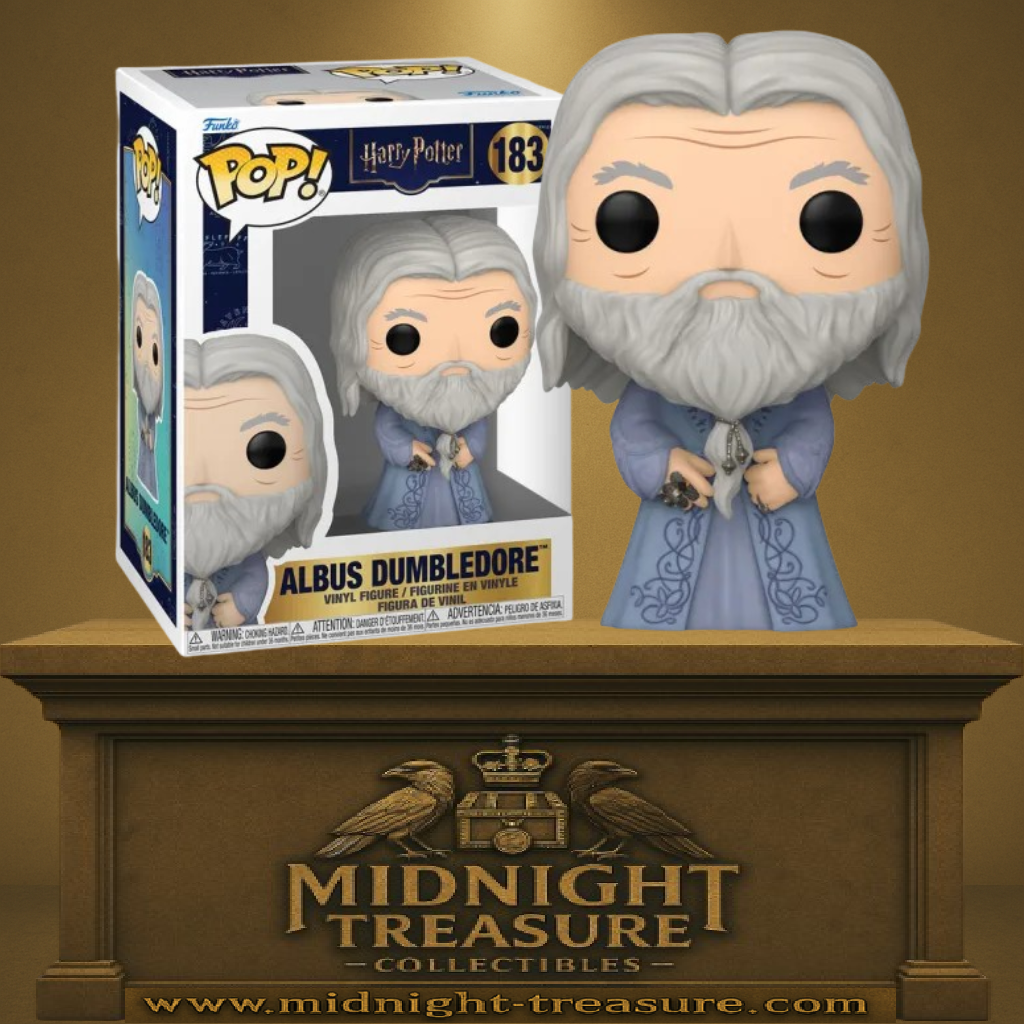 Funko Pop! Harry Potter – Albus Dumbledore (N°183). Figurine représentant Dumbledore dans ses robes violettes avec sa longue barbe blanche. Une pièce incontournable pour les fans de l’univers magique de Poudlard.