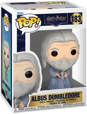 Funko Pop! Harry Potter – Albus Dumbledore (N°183). Figurine représentant Dumbledore dans ses robes violettes avec sa longue barbe blanche. Une pièce incontournable pour les fans de l’univers magique de Poudlard.