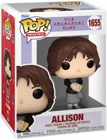 Funko Pop! The Breakfast Club – Allison Reynolds (N°1655). Allison dans son style noir emblématique avec sandwich à la main. Une Pop! nostalgique pour les fans du teen-movie culte des années 80.