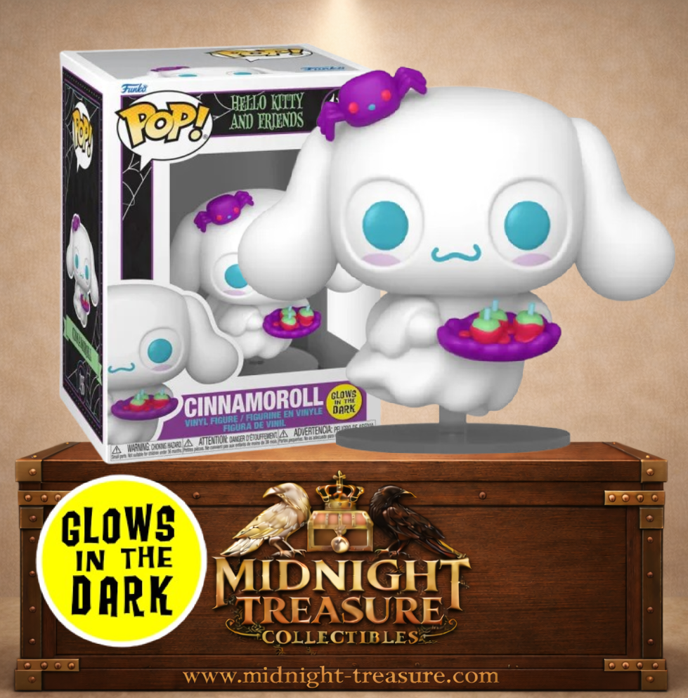 Funko Pop! Animation N°156 – Cinnamoroll Spooky en petit fantôme avec bonbons, version Glow in the Dark de Hello Kitty and Friends.