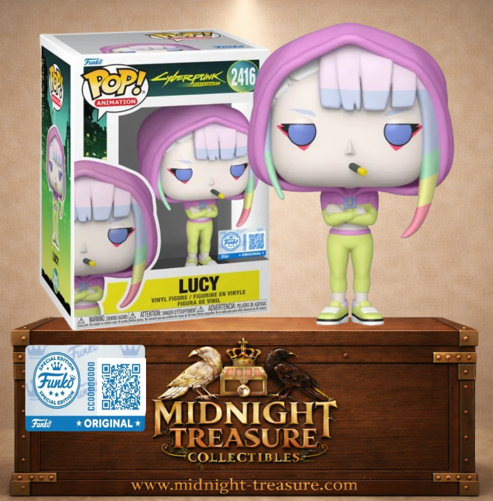 Funko Pop! Animation N°2416 – Lucy en tenue d'entraînement avec son sweat rose, Funko Exclusive inspirée de Cyberpunk: Edgerunners.