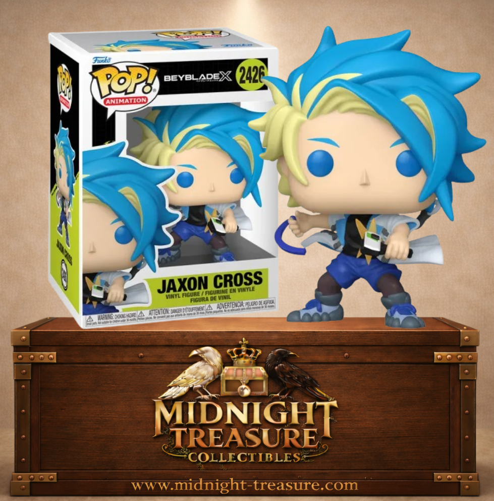 Funko Pop! Animation N°2426 – Jaxon Cross (Ekusu Kurosu) avec son lanceur, inspirée de Beyblade X.