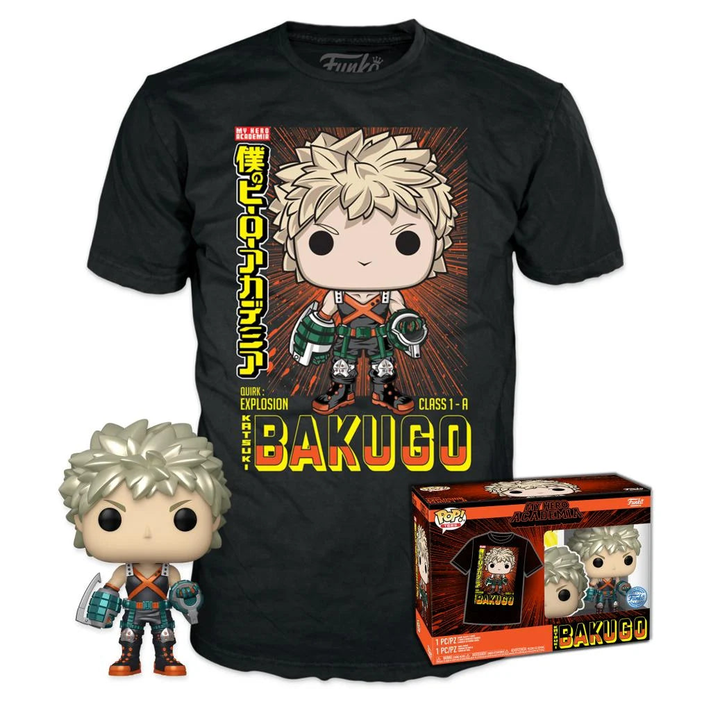 💥👕 Funko Pop! Animation N°249 – Katsuki Bakugo (Metallic) + T-shirt (L) – My Hero Academia 👕💥