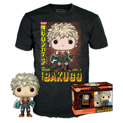 💥👕 Funko Pop! Animation N°249 – Katsuki Bakugo (Metallic) + T-shirt (L) – My Hero Academia 👕💥