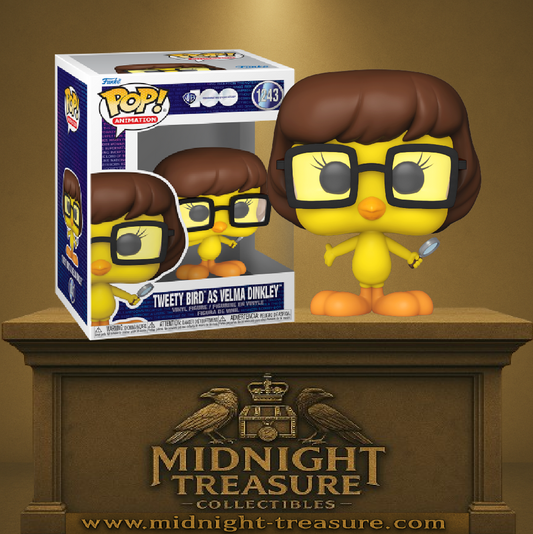 Funko Pop! Animation – Tweety Bird as Velma Dinkley (1243). Titi déguisé en Velma avec une loupe et des lunettes dans un crossover Scooby-Doo x Looney Tunes. Un must-have collector pour les 100 ans de Warner Bros." 