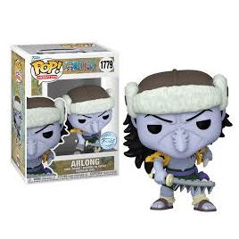 "Funko Pop! One Piece 1779 - Arlong. Figurine exclusive représentant Arlong, l'homme-poisson requin-scie, avec son épée en forme de scie et son look emblématique. Une pièce de collection rare avec sticker Special Edition, idéale pour les fans de One Piece."