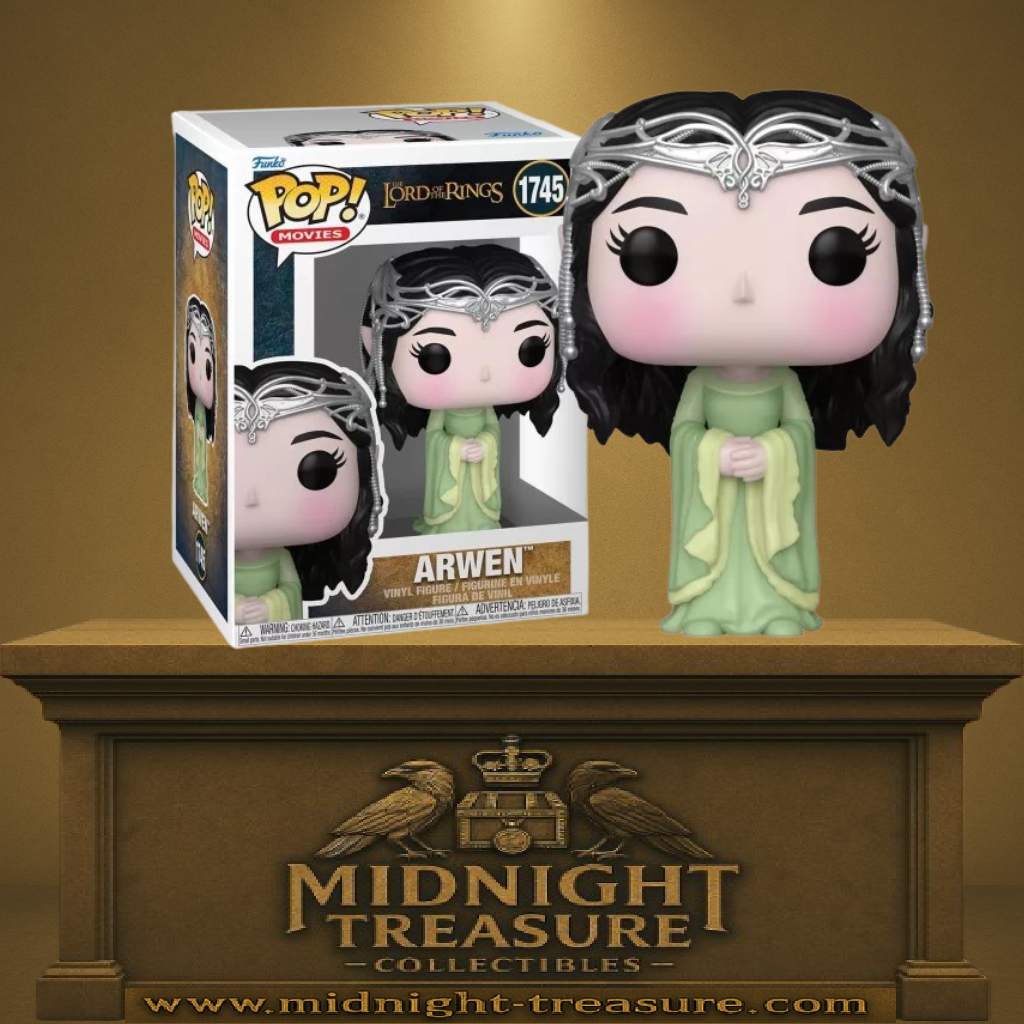 Funko Pop! Lord of the Rings – Arwen (N°1745). Arwen en robe vert pâle avec son diadème elfique argenté. Figurine élégante et détaillée pour les fans de la saga.