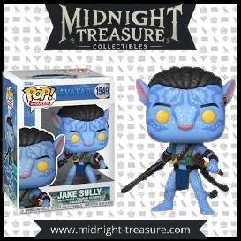 "Funko Pop! Avatar – Jake Sully (1549). Figurine représentant Jake Sully en mode guerrier Na'vi avec son arme et ses détails tribaux bleus emblématiques. Un must-have pour les fans du film Avatar !"

