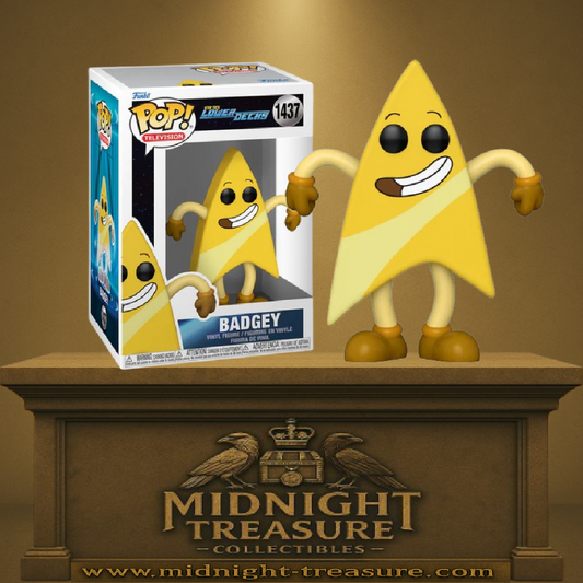 Funko Pop! Star Trek: Lower Decks – Badgey (N°1437). Représente l’IA déjantée de la série avec son look triangulaire jaune. Une figurine fun et originale pour les fans de Star Trek.