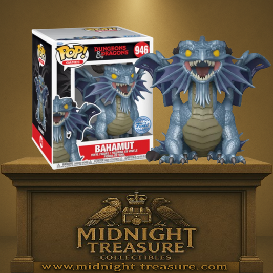 Funko Pop! Dungeons & Dragons – Bahamut (N°946). Dragon divin aux écailles bleues, ailes violettes et gueule rugissante. Une figurine imposante de 15 cm pour les fans de fantasy et de D&D