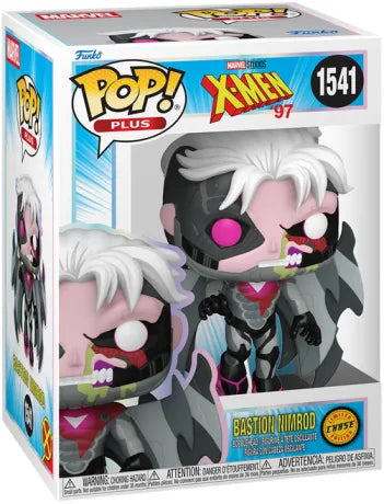 Funko Pop! X-Men 97 – Bastion Nimrod (N°1541 – Chase). Figurine cybernétique avec visage blessé, mâchoire et parties robotiques exposées, ailes mécaniques et œil rose. Une pièce rare et spectaculaire pour les fans de Marvel et des X-Men.