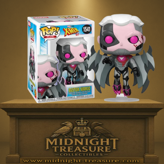Funko Pop! X-Men 97 – Bastion Nimrod (N°1541). Figurine mi-humaine mi-sentinelle avec ailes robotiques, cheveux blancs et œil cybernétique rose. Une pièce sombre et fidèle pour les fans de Marvel et des X-Men.