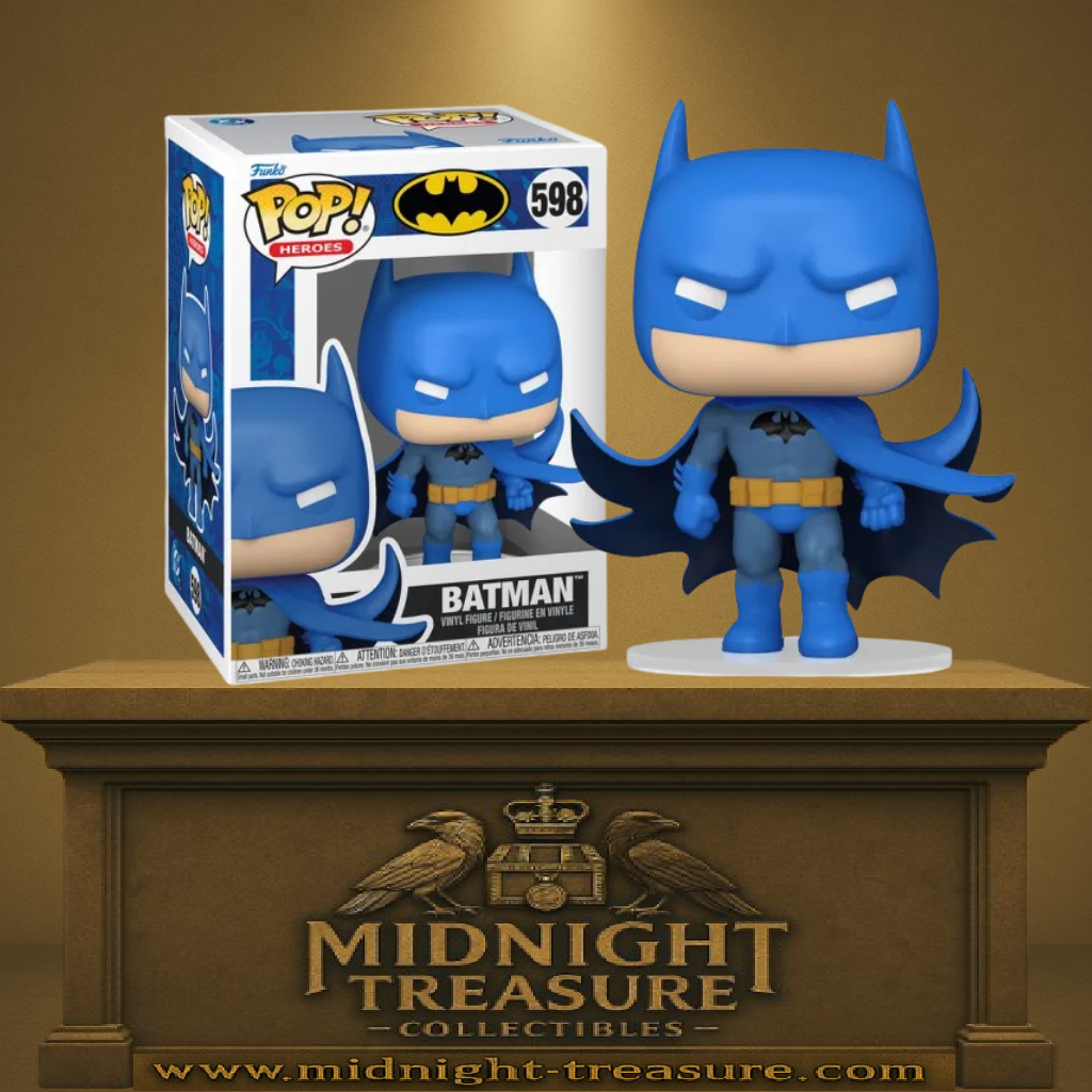 Funko Pop! DC Comics – Batman (N°598). Version bleu classique avec cape dynamique, fidèle aux premiers comics.