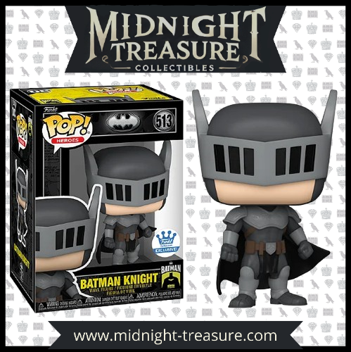 "Funko Pop! Batman & Robin – Batman Knight (513). La version chevaleresque de Batman avec une armure impressionnante et un casque inspiré des chevaliers médiévaux. Une figurine incontournable pour les fans de DC Comics et du Chevalier Noir !"

