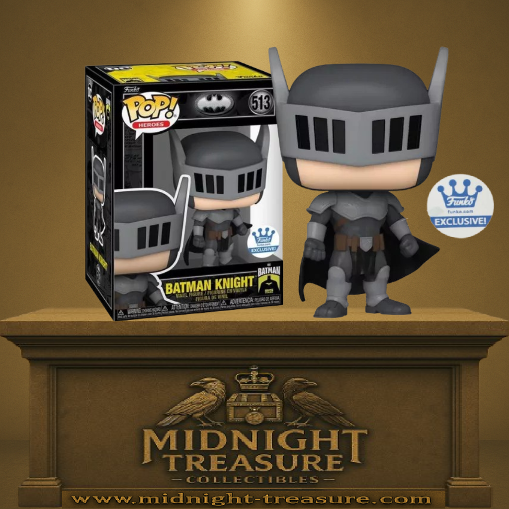 "Funko Pop! Batman & Robin – Batman Knight (513). La version chevaleresque de Batman avec une armure impressionnante et un casque inspiré des chevaliers médiévaux. Une figurine incontournable pour les fans de DC Comics et du Chevalier Noir !"
