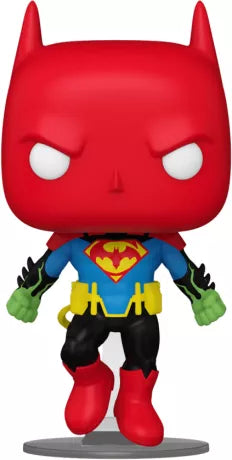 Funko Pop! DC Heroes – Batman/Superman Fusion (N°506). Édition limitée Summer Convention 2024. Costume hybride combinant les emblèmes de Superman et Batman, figurine dynamique en lévitation. Un must-have rare pour les fans de DC.