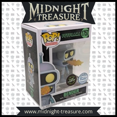 Figurine Funko Pop! Bender (1757) de Futurama, tenant une bouteille et crachant des flammes étincelantes, en édition limitée Glitter Chase et Funko Limited Edition