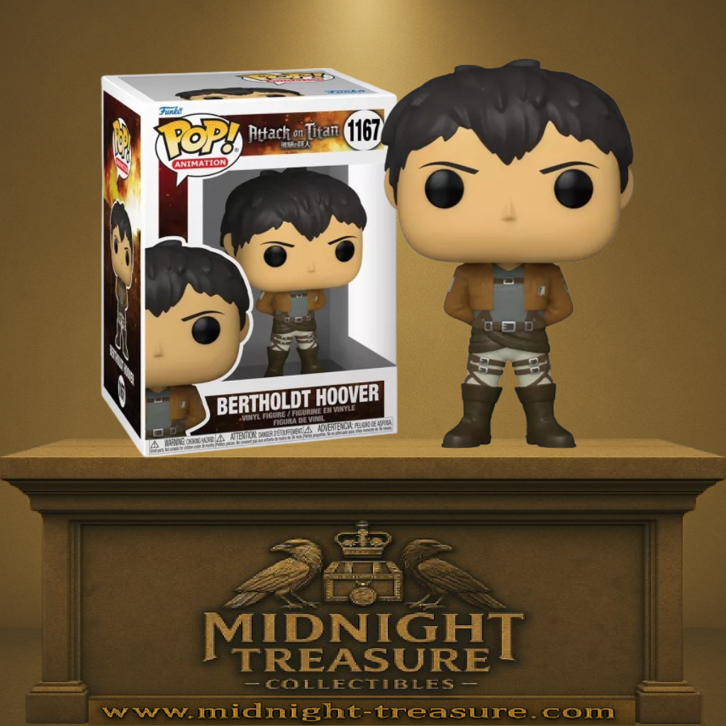 Funko Pop! L’Attaque des Titans – Bertholdt Hoover (N°1167). En uniforme du Bataillon d’exploration, bras croisés. Un personnage clé et secret de la série culte.