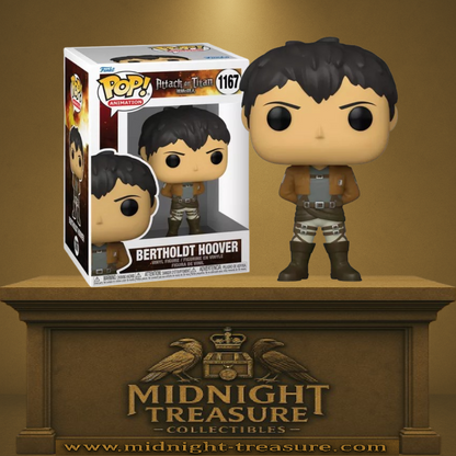 Funko Pop! L’Attaque des Titans – Bertholdt Hoover (N°1167). En uniforme du Bataillon d’exploration, bras croisés. Un personnage clé et secret de la série culte.