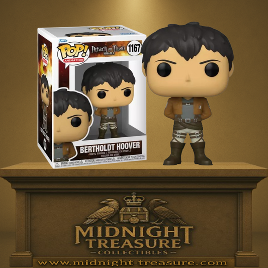 Funko Pop! L’Attaque des Titans – Bertholdt Hoover (N°1167). En uniforme du Bataillon d’exploration, bras croisés. Un personnage clé et secret de la série culte.