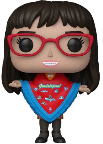 Funko Pop! Ugly Betty – Betty Suarez (N°1794). Figurine représentant Betty avec ses lunettes rouges, son poncho “Guadalajara” et son sourire iconique.