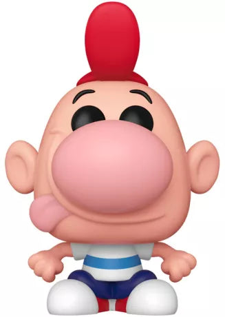 Funko Pop! The Grim Adventures of Billy & Mandy – Billy (N°1911). Billy avec coupe rouge, grand nez rose et langue tirée, portant un t-shirt rayé bleu et blanc. Figurine amusante pour les fans de Cartoon Network.