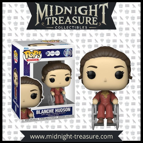 Funko Pop! Blanche Hudson – What Ever Happened to Baby Jane? (1416). Blanche dans son fauteuil roulant, vêtue d’une tenue bordeaux fidèle au film culte. Une pièce essentielle pour les fans de cinéma classique.