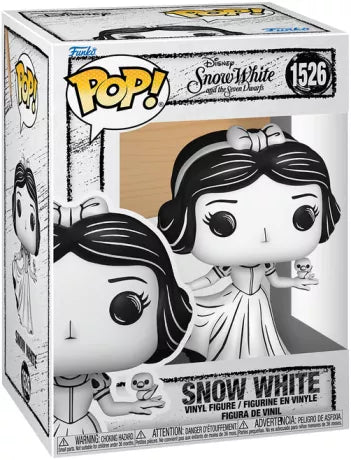 Funko Pop! Disney – Blanche-Neige (N°1526, version esquisse). Figurine exclusive en noir et blanc représentant Blanche-Neige avec un oiseau dans la main. Une pièce de collection unique inspirée du tout premier classique Disney.