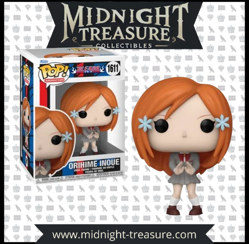 Funko Pop! Bleach 1611 - Orihime Inoue. Figurine représentant Orihime avec ses mains jointes en préparation de son sort de soin Souten Kisshun, avec ses iconiques barrettes en fleurs. Un incontournable pour les fans de Bleach