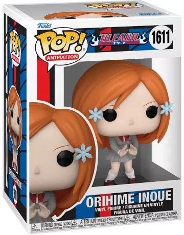 Funko Pop! Bleach 1611 - Orihime Inoue. Figurine représentant Orihime avec ses mains jointes en préparation de son sort de soin Souten Kisshun, avec ses iconiques barrettes en fleurs. Un incontournable pour les fans de Bleach