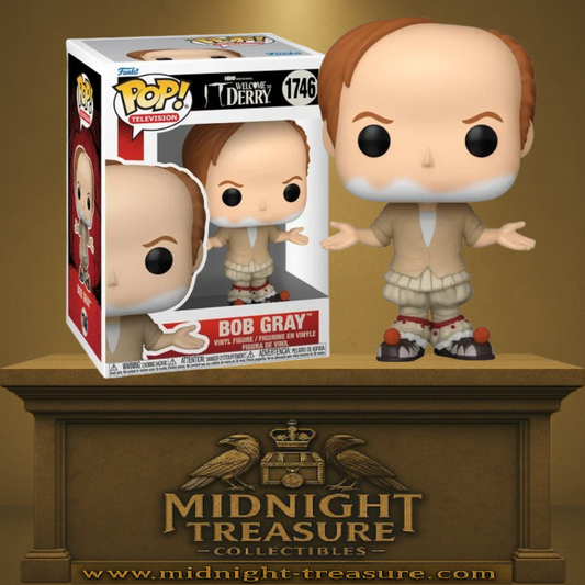 Funko Pop! Welcome to Derry – Bob Gray (N°1746). Figurine représentant la forme humaine de Pennywise avec tenue beige et pompons rouges. Une pièce glaçante pour les fans de Ça.