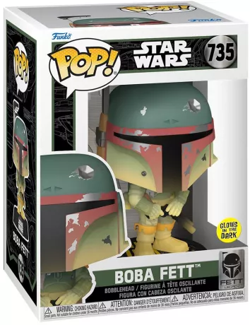 Funko Pop! Star Wars – Boba Fett (N°735) – Glow in the Dark. Le célèbre chasseur de primes en armure mandalorienne avec effet phosphorescent. Une figurine galactique incontournable pour les fans de Star Wars