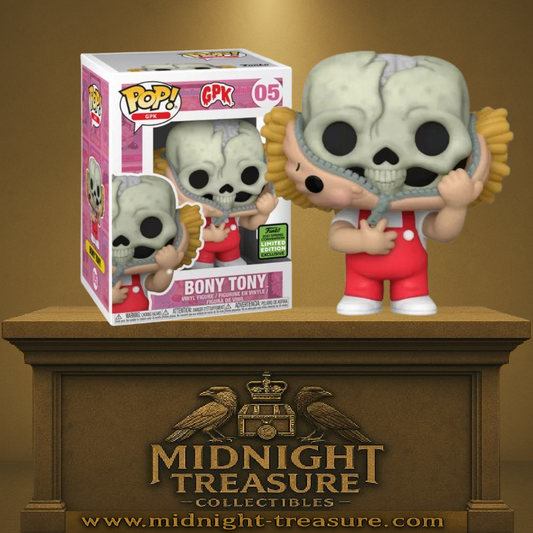 Funko Pop! GPK – Bony Tony – N°05 – 9 cm – Funko. Bony Tony ouvre sa tête avec une fermeture éclair, révélant un crâne. Une Pop! trash et culte pour les fans des Garbage Pail Kids.