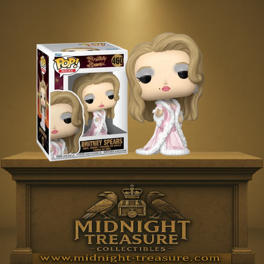 Funko Pop! Rocks – Britney Spears (460) – Lucky. Britney dans sa robe blanche et rose inspirée du clip Lucky, avec une expression douce et glamour. Une figurine élégante et mélancolique parfaite pour les fans de pop culture.