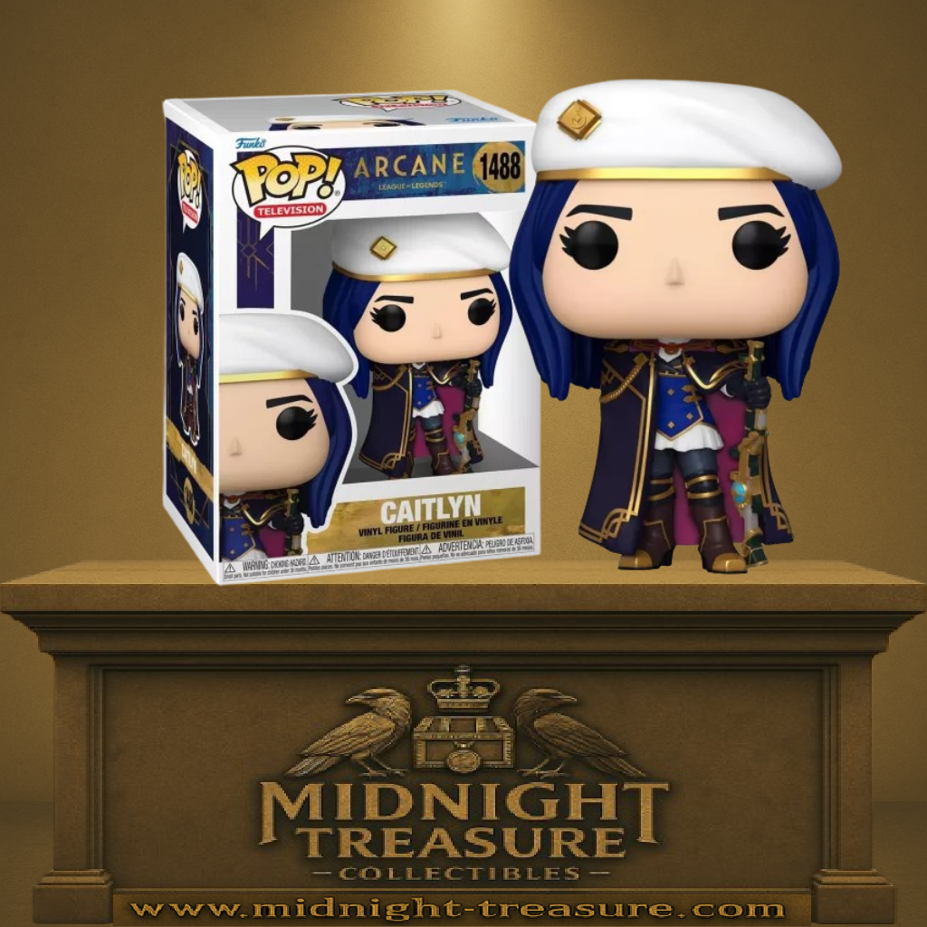 Funko Pop! Arcane – Caitlyn (N°1488). Tenue bleue et or avec casquette blanche, tenant un fusil de précision. Une figurine élégante et détaillée pour les fans de la série et de League of Legends.

