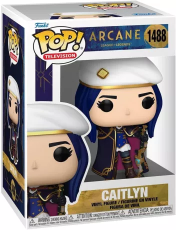Funko Pop! Arcane – Caitlyn (N°1488). Tenue bleue et or avec casquette blanche, tenant un fusil de précision. Une figurine élégante et détaillée pour les fans de la série et de League of Legends.

