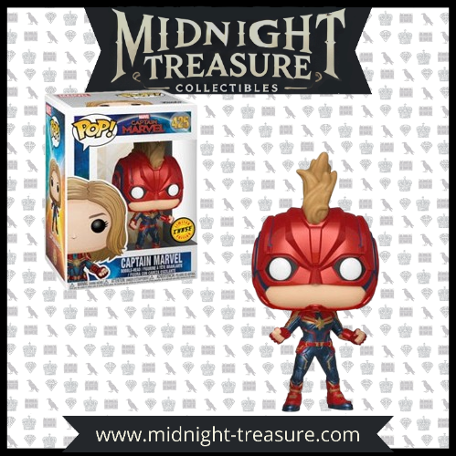 Funko Pop! Captain Marvel 425 - Chase Edition. Figurine représentant Carol Danvers avec son casque Kree et sa crête énergétique. Une édition rare et exclusive pour les fans de Marvel