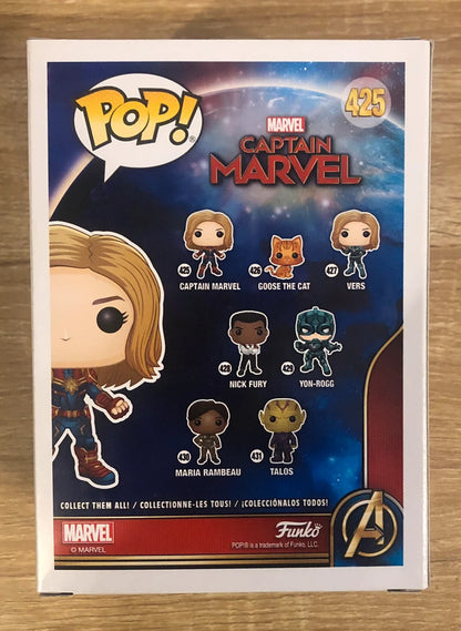 Funko Pop! Captain Marvel 425 - Chase Edition. Figurine représentant Carol Danvers avec son casque Kree et sa crête énergétique. Une édition rare et exclusive pour les fans de Marvel