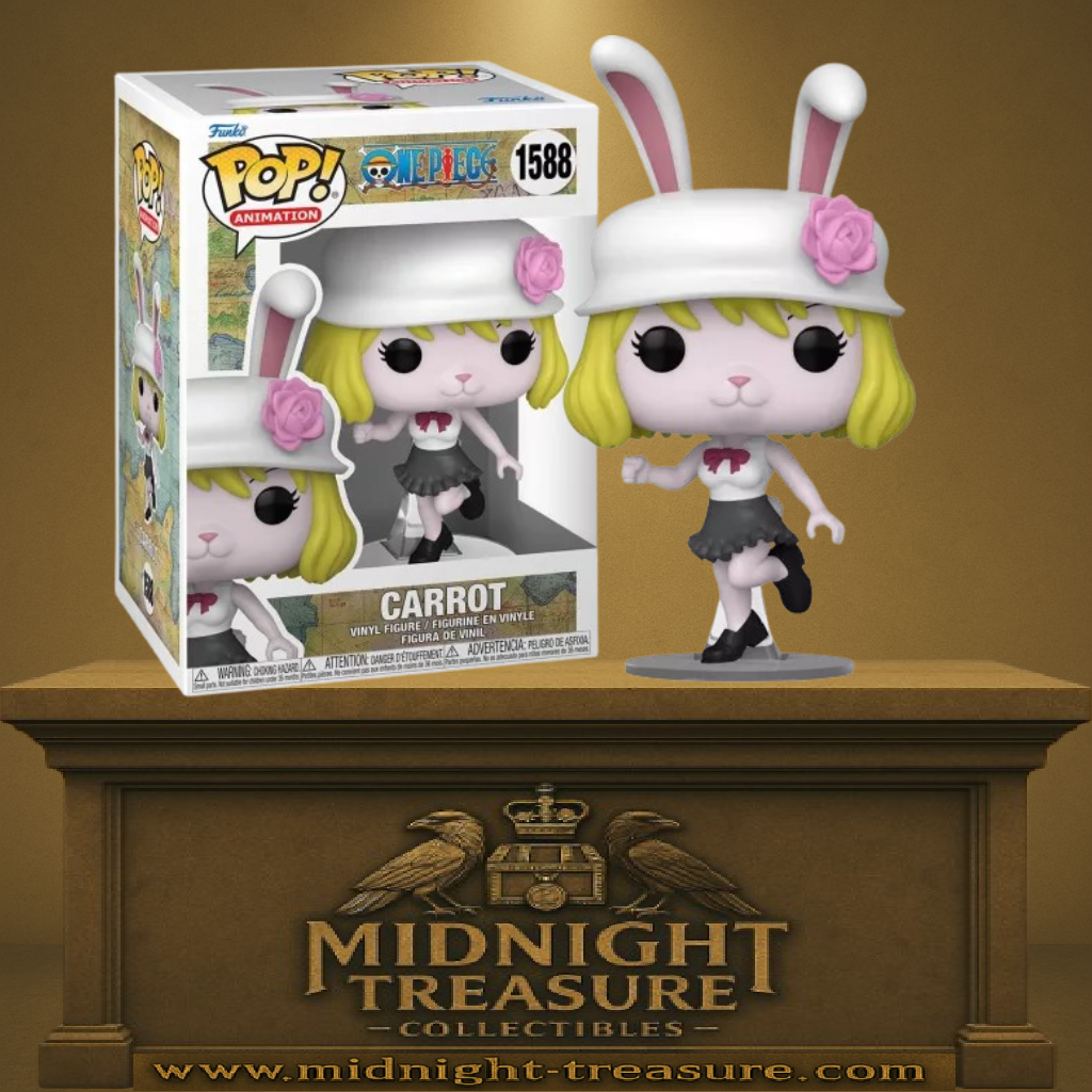 Funko Pop! One Piece – Carrot (N°1588). Figurine de la lapine Mink avec chapeau à oreilles, jupe grise et rose rose, inspirée de l’univers de One Piece.