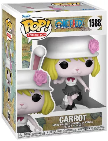 Funko Pop! One Piece – Carrot (N°1588). Figurine de la lapine Mink avec chapeau à oreilles, jupe grise et rose rose, inspirée de l’univers de One Piece.