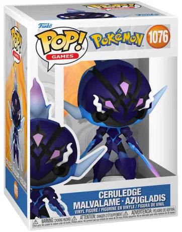 Funko Pop! Pokémon – Ceruledge / Malvalame (N°1076). Armure violette sombre, lames spectrales bleues et violettes, crête flamboyante dégradée. Figurine détaillée pour les fans de Pokémon.

