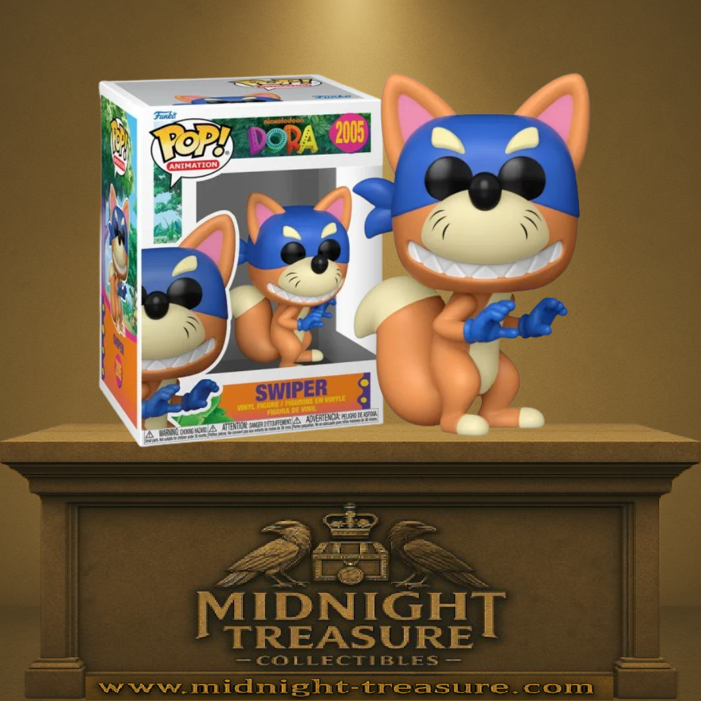 Funko Pop! Dora the Explorer – Chipeur (N°2005). Renard orange avec ventre crème, masque et gants bleus, sourire espiègle et posture furtive. Figurine fidèle au personnage emblématique.

