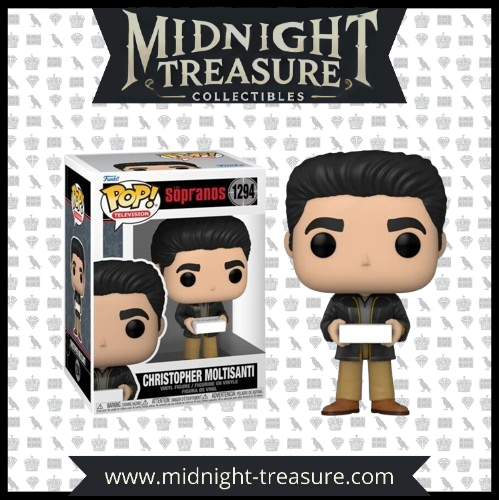 Figurine Funko Pop! Christopher Moltisanti (1294) de The Sopranos, portant une veste noire et tenant une boîte blanche, en édition limitée